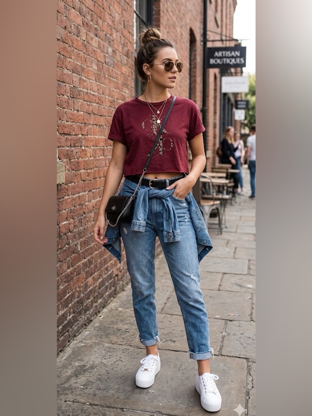 Calvin Klein Jeans Burgundy Cropped Tee Size Medium Casual Trendy Classic